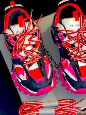 Balenciaga Women’s Pink, Red & Black Track Sneakers